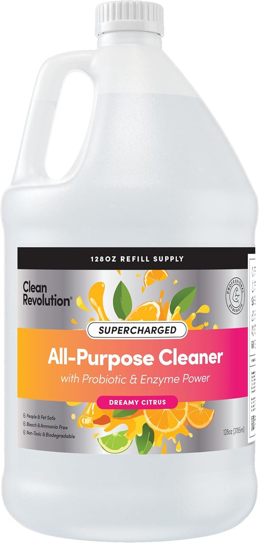 Clean Revolution SuperCharged Multi-Surface Cleaner, Non-Toxic, Eco-Friendly & Plant-Based, Ready to Use, Dreamy Citrus, 128 Fl Oz