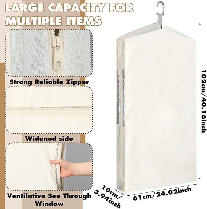 Aliceset 3 Pack Pure Cotton Garment Storage Bag for Hanging Clothes 24 x 40 Inch Breathable Garment Cover Canvas Suit Bags for Closet Storage Short Dresses Suits Gowns