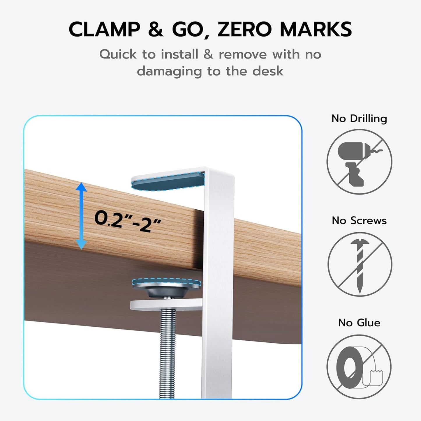 ARES WING 17"-28.7" Extendable Under Desk Cable Management Tray with Cable Slots, Clamp On Cord Organizer Holds Up to 11 lbs, White Metal Under Desk Storage for Office and Gaming Accessories