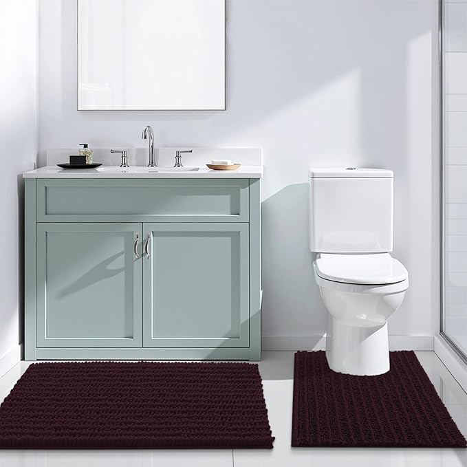 Arotive Luxury Chenille Bathroom Rug Mat, Extra Soft Thick Absorbent Shaggy Bath Rugs, Non-Slip Machine Wash Dry, Plush Bath Mats for Bathroom, Shower and Tub, 30x20, Black Cherry