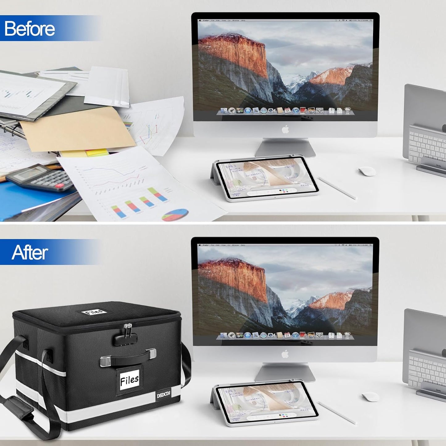 Upgraded Fireproof File Box with Stay-Open Straps, Fireproof Document Box with Lock, Portable File Organizer Filing Cabinet with Handles for Hanging Letter/Legal Folder, 15.5" x 12.3" x 10.5"