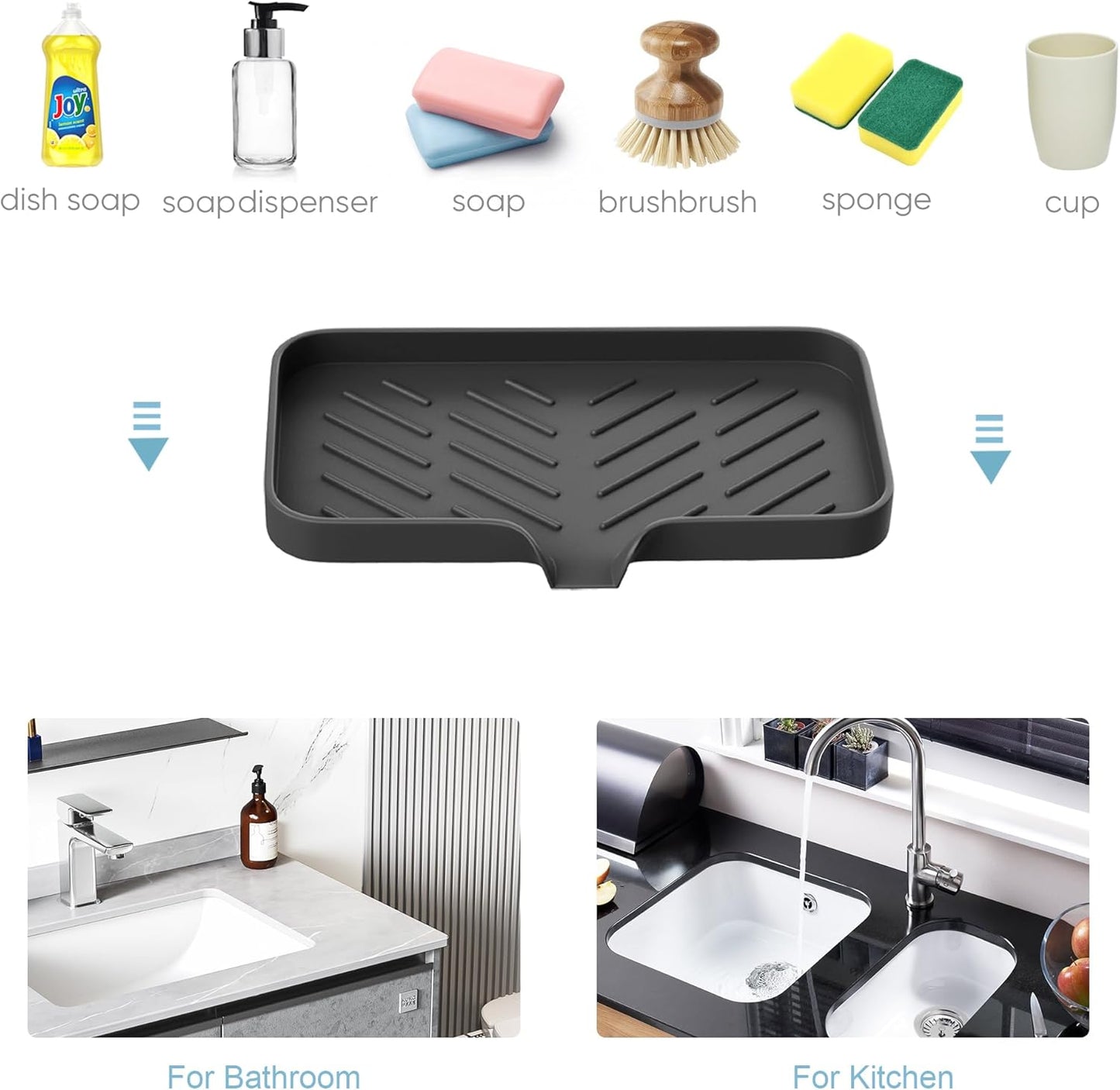 Kitchen Sink Tray,3 Pcs Silicone Sponge Holder for Kitchen Sink Organizer, Kitchen Soap Tray Self Draining Soap Dish for Bathroom
