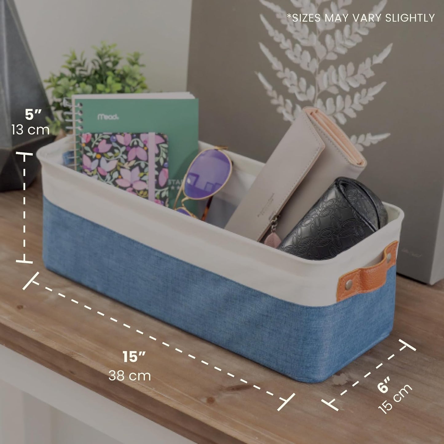 OrganiHaus Narrow Storage Bins 15x06in, Small Closet Bins for Shelves, Bathroom Storage Baskets for Shelves, Narrow Baskets, Fabric Organizer with Handles, Toilet Paper Organizer - 2 Pack, Navy Blue