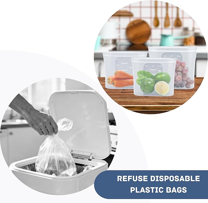 Platinum Silicone Food Storage Bag Reusable Silicone Freeze Bag Snack Bag, Wide Base Stand-up, White Translucent, 3pcs BPA Free Freezeable Microwaveable Dishwasher, Christmas Gift