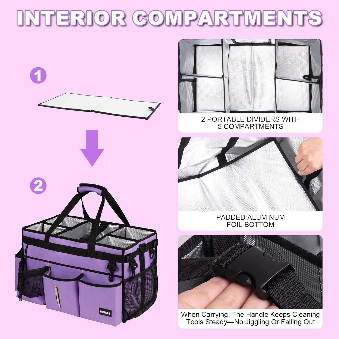 Extra-Large Cleaning Caddy With Detachable Divider And Support Board, Large Cleaning Supply Caddy With Adjustable Shoulder Strap & Waist Belt For Cleaners,Housekeepers