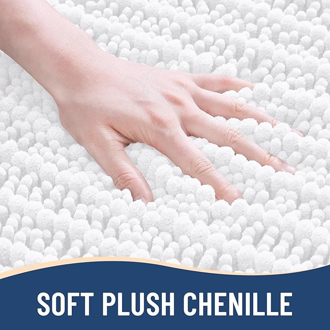 Arotive Luxury Chenille Bathroom Rug Mat, Extra Soft Thick Absorbent Shaggy Bath Rugs, Non-Slip Machine Wash Dry, Plush Bath Mats for Bathroom, Shower and Tub, 30x20, White
