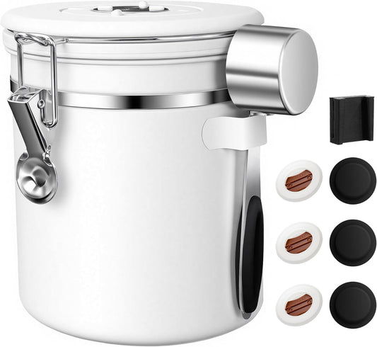 ShanSon Coffee Canister Airtight Coffee Container Stainless Steel Coffee Bean Storage Container with Scoop Coffee Canister for Beans Grounds Sugar Flour Tea Cereal,16OZ, White