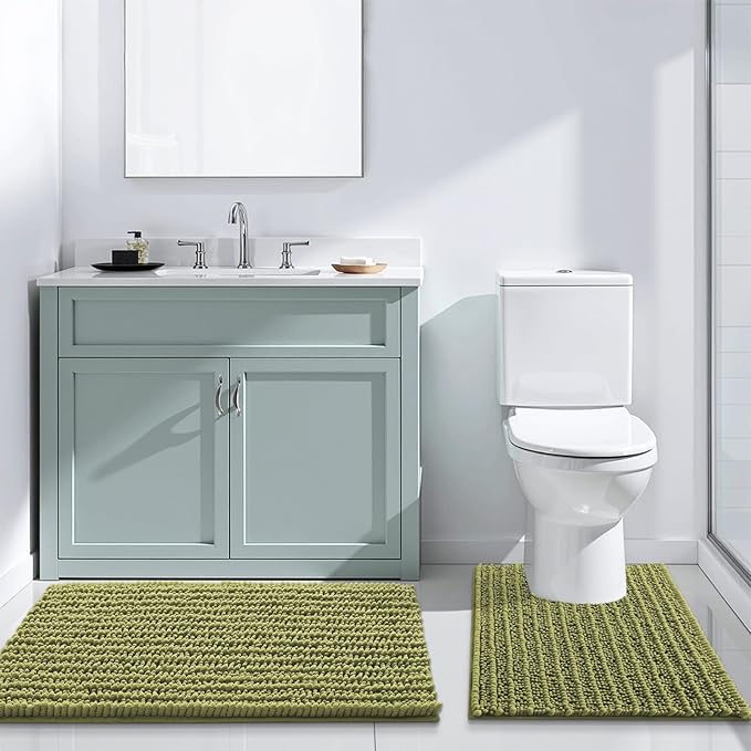 Arotive Luxury Chenille Bathroom Rug Mat, Extra Soft Thick Absorbent Shaggy Bath Rugs, Non-Slip Machine Wash Dry, Plush Bath Mats for Bathroom, Shower and Tub, 47x24, Willow Green