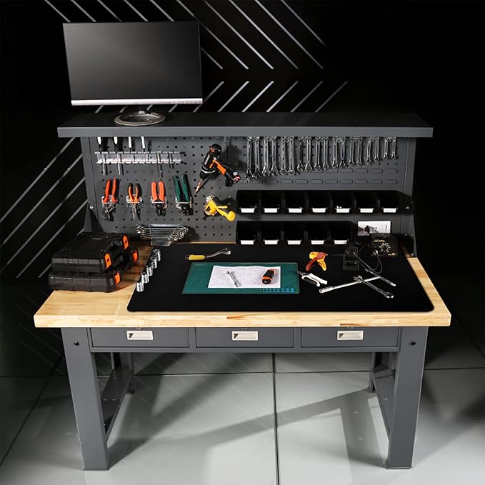 Ewen 31.6"x23.5" Large Silicone Kitchen Counter Mat, 2mm Thick Heat Resistant Silicone Countertop Protector Mat Cover for Baking Air Fryer Toaster Oven Microwave Coffee Maker Cutting Board Drill Black