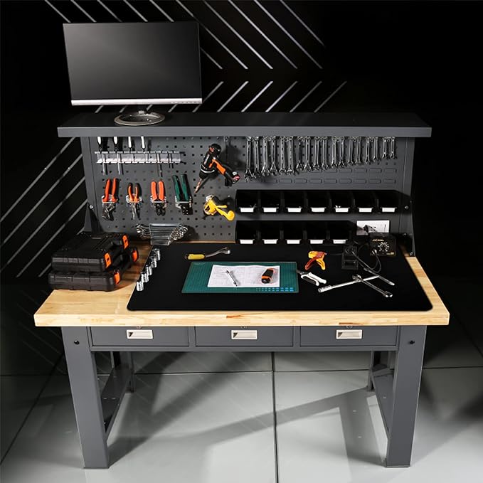 Ewen 25.6x17.7in Large Silicone Kitchen Counter Mat, 2mm Thick Heat Resistant Countertop Protector, Baking Silicone Mat under Air Fryer Toaster Oven Microwave Coffee Maker Cutting Board Drill Black