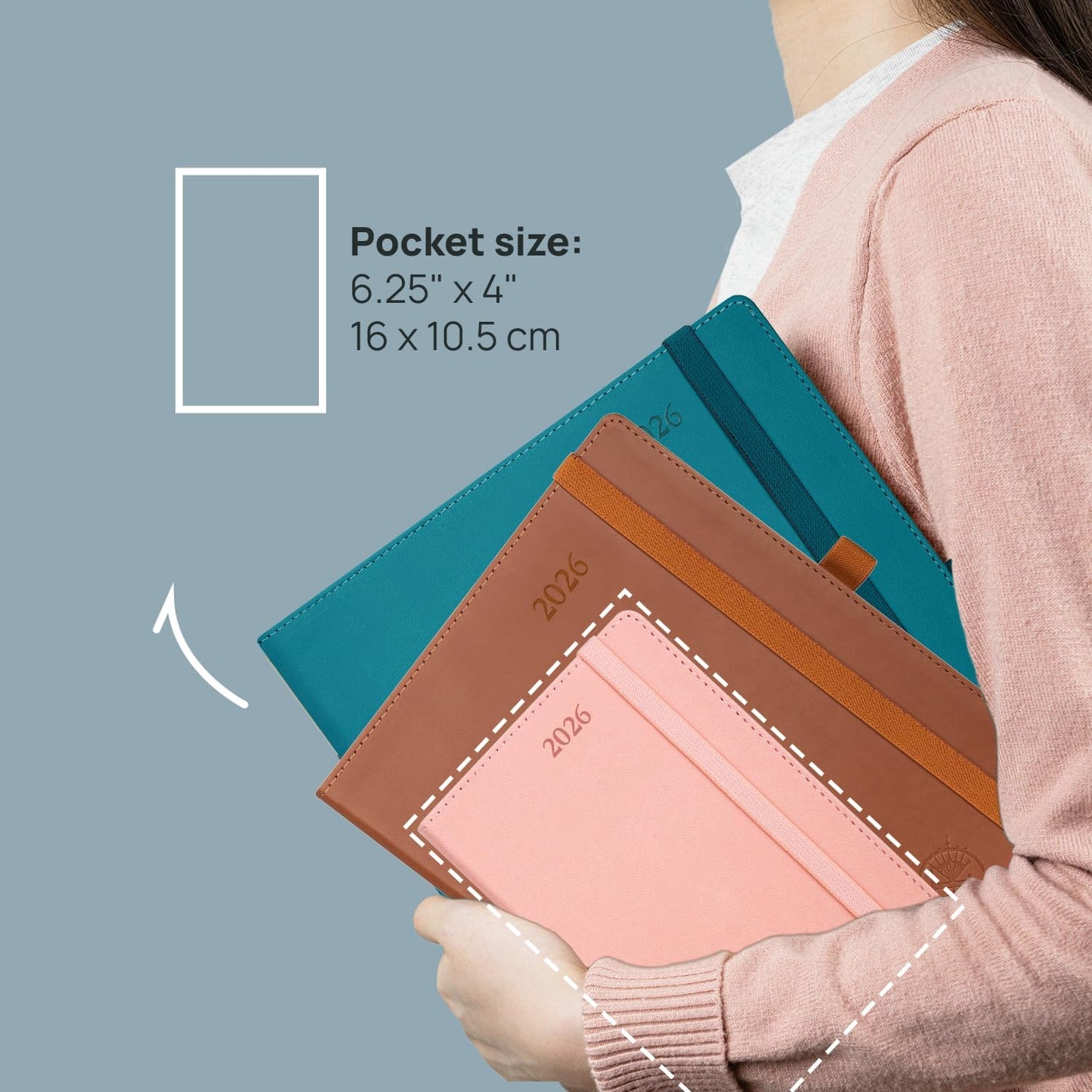 POPRUN Pocket Calendar 2026 (Small Size- 4'' x 6.25") Weekly and Monthly for Purse - Planner 2026 (Jan. 2026 - Dec. 2026) with Vegan Leather Soft Cover, Pen Holder and More - Brown