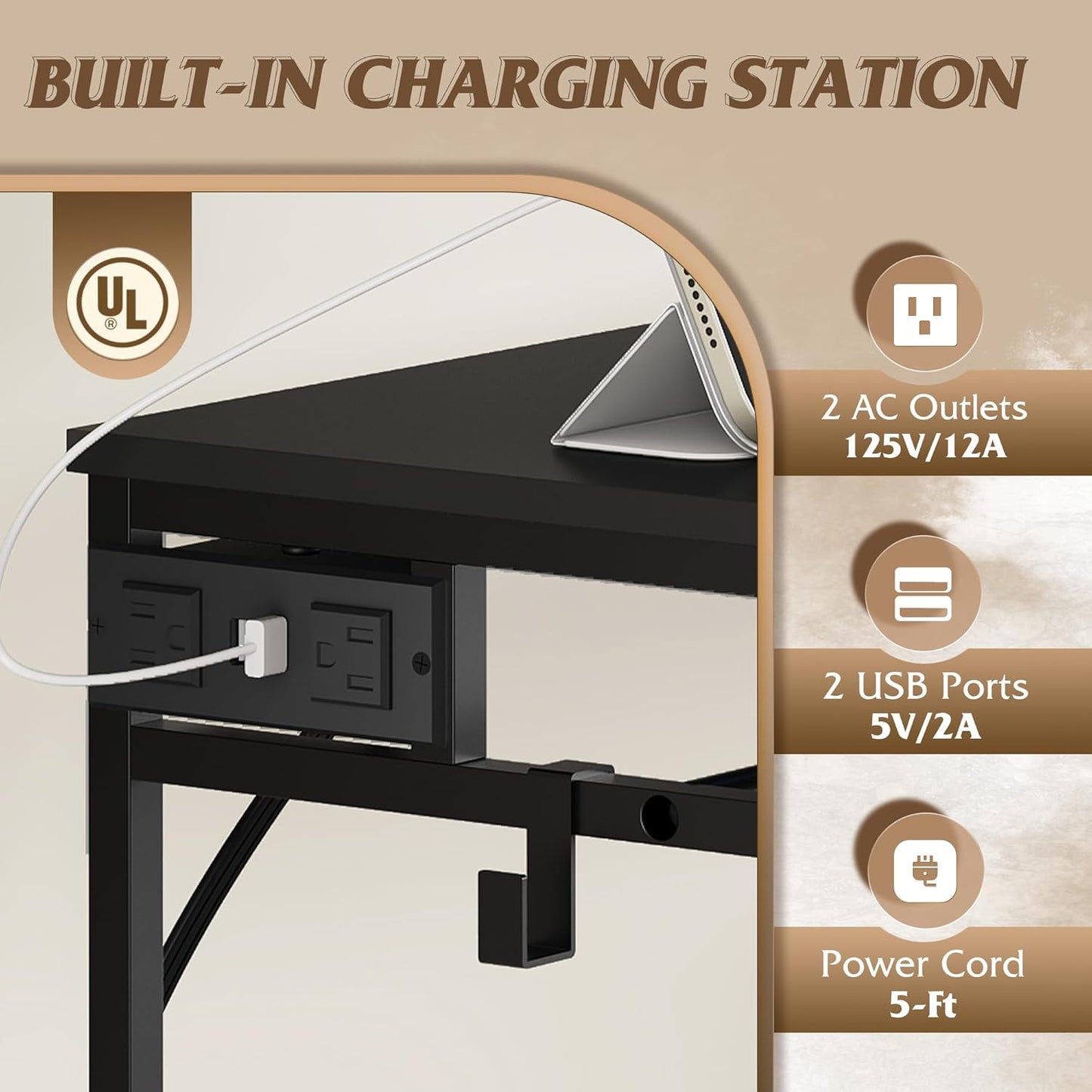 WLIVE 42''W Black Dresser for Bedroom with Hanging Rack, 3 Drawer Dresser with LED Lights & Charging Station, Fabric Dressers & Chest of Drawers, Storage Organizer with Open Shelves for Living Room