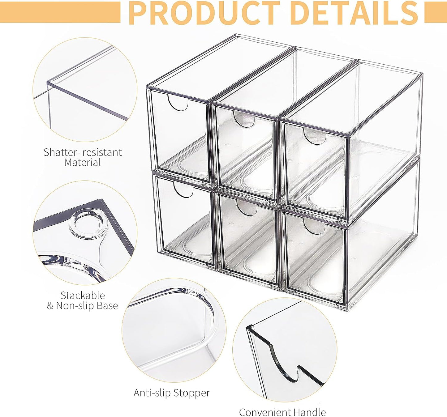 Desk Organizer with Drawers, Stackable Plastic Storage Drawers for Makeup or Desk Organization, Cabinets for Office Dressing Countertop Bathroom Bedroom (6 Packs)