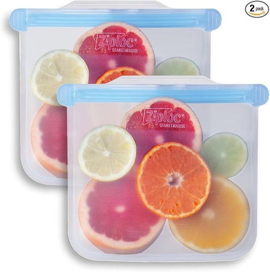 Ziploc Endurables Medium Pouch, 2 Cups, Reusable Silicone Bags and Food Storage Meal Prep Containers for Freezer, Oven, and Microwave, Dishwasher Safe, 2 Pack