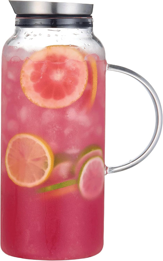 68 Ounces Glass Pitcher with Lid, Hot/Cold Water jug for Coffee, Lemonade, Iced Sun Tea,Beverage, Milk