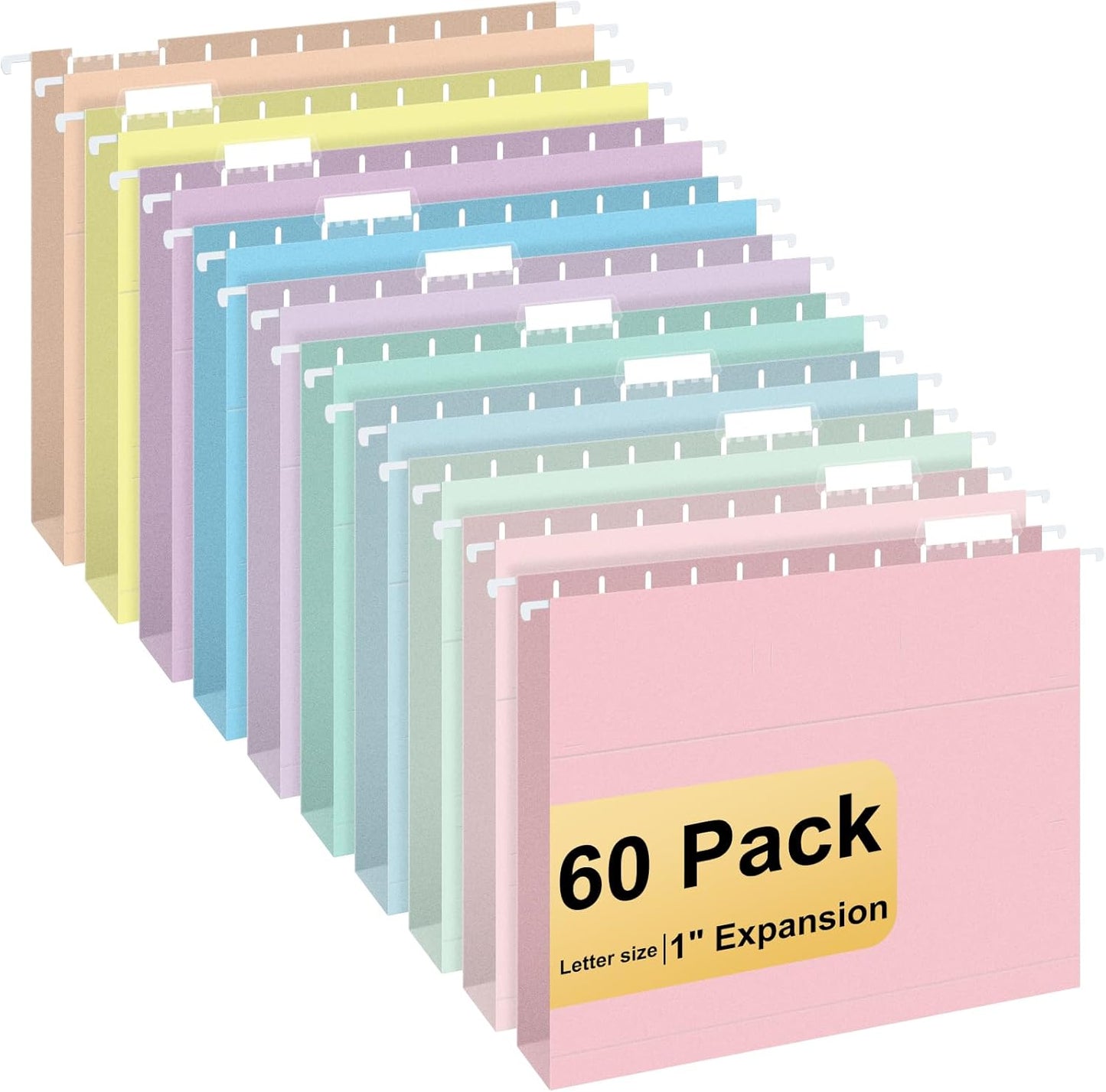 Hanging File Folders, 60 Pack Letter Size Hanging File folders with 1/5-cut Tabs, Stay Organized for Your Home and Office Bulk File, Documents and Paper, Macaron 10 Colors