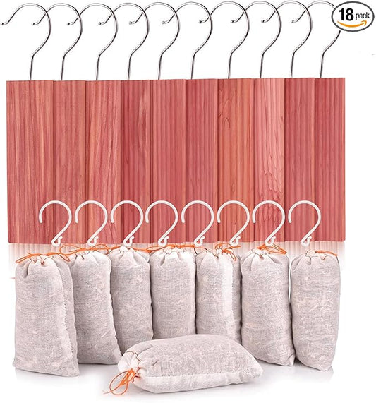 Homode Cedar Blocks, Cedar Hang Ups for Clothes Storage, Cedar Sachets for for Closets and Drawers, Fresh Scent Ceder Wood, 18 Pack
