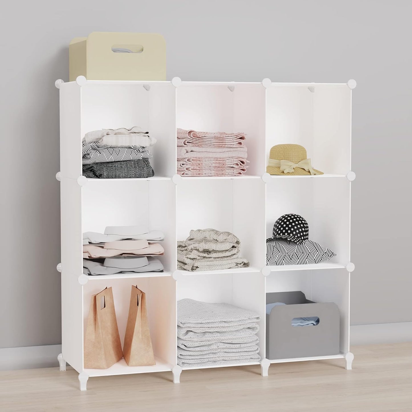 HOMIDEC Closet Organizers and Storage, 9 Cube Storage Organizer, Portable Closet Organizer Cubes Shelves for Clothes, Bedroom, Kids Room, Bathroom, Wardrobe, White