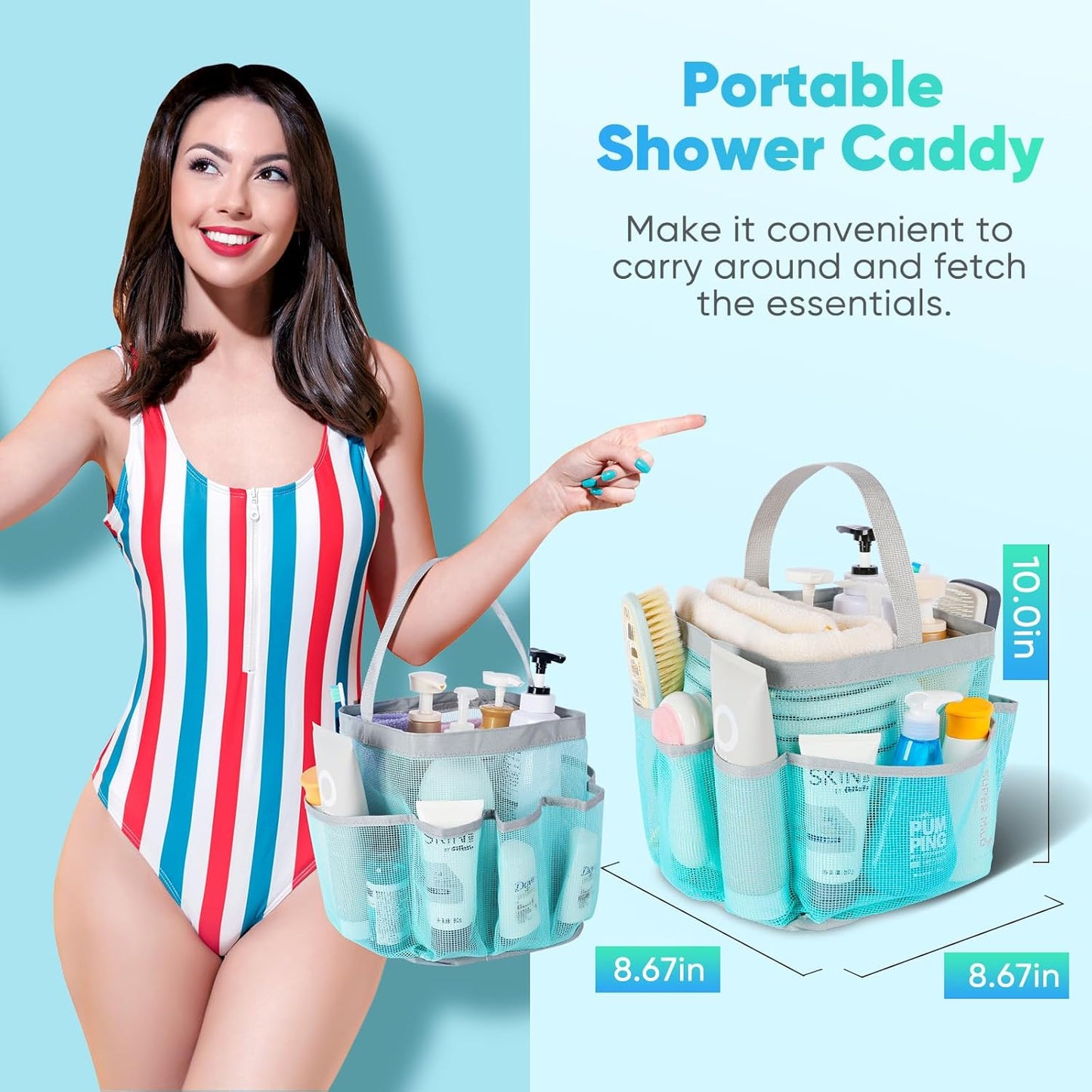 EUDELE 2 Pack Mesh Shower Caddy Portable for College Dorm Room Essentials, Shower Caddy Dorm with 8-Pocket Large Capacity,Shower Bag for Beach,Swimming,Gym