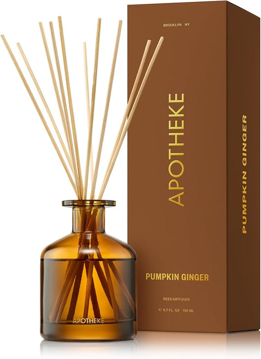 Apotheke Luxury Scented Oil Reed Diffuser (Pumpkin Ginger) - Long-Lasting Premium Home Fragrance Diffuser Set with Sticks - Alcohol-Free Blend of Essential Oils & Perfume-Grade Oils