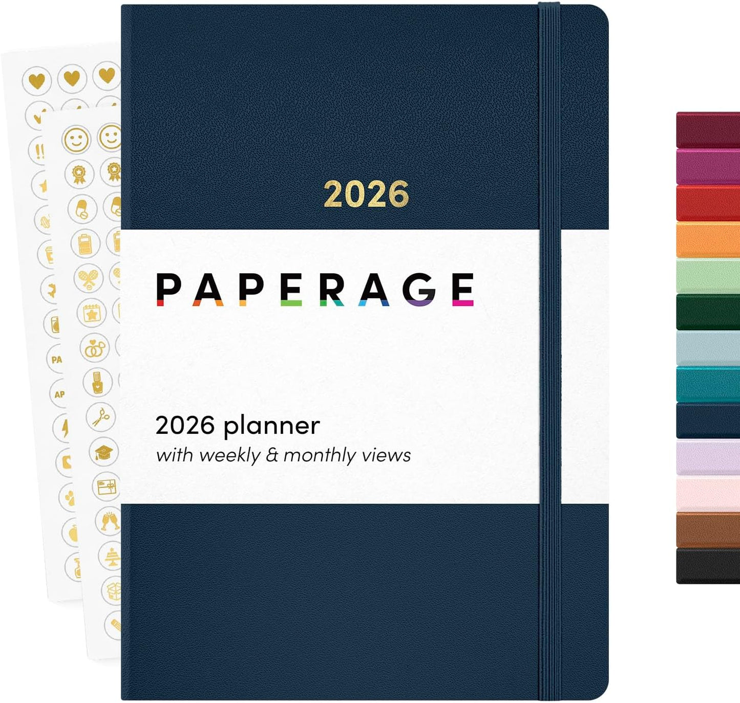 PAPERAGE 2026 Weekly & Monthly Planner, 12 Months (January 2026 - December 2026), 5.6 in x 8 in, Hardcover 2026 Planner with Weekly & Monthly Spreads, Note Pages, Stickers & Back Pocket – Navy