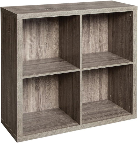ClosetMaid 4 Cube Storage Shelf Organizer Bookshelf with Back Panel, Easy Assembly, Wood, Weathered Gray
