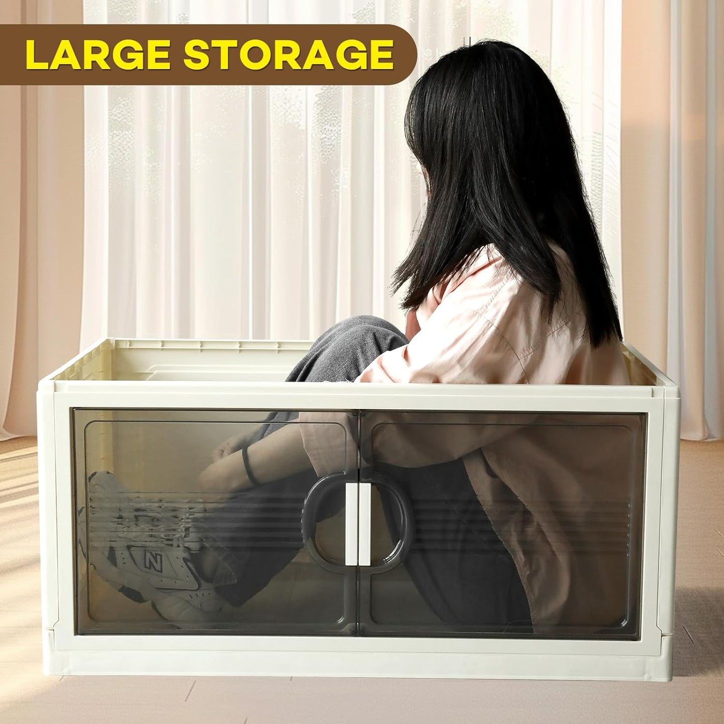 600QT/150GAL Large Storage Bins with 2 Lids, Stackable Collapsible Storage Bins with 8 Wheels & 2 Lids, Closet Organizers and Storage, 4 Packs Folding Plastic Clothes Storage Cabinet for Home Office