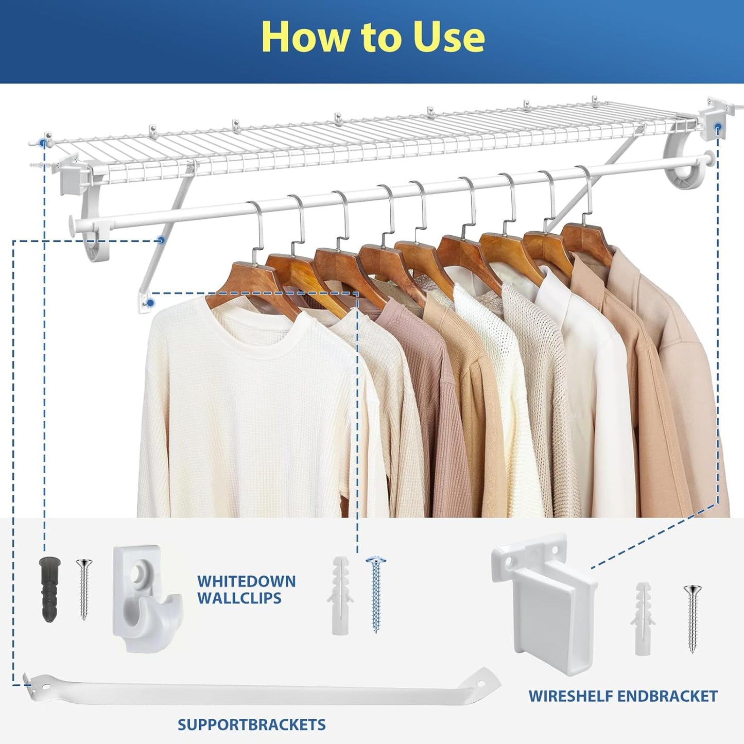 AZEAM 3 Pack 12 Inch Wire Shelf Brackets, Closet Shelf Brackets, Closet Wire Shelving with Anchors and Screws Suitability for Wardrobe and Laundry Room Shelves Installation