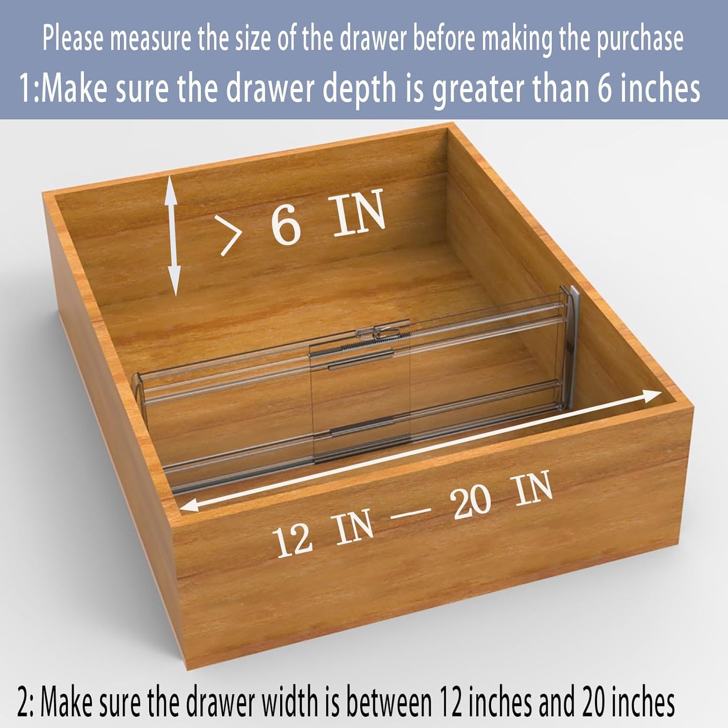 3 Pack Adjustable Drawer Dividers for Clothes,6" High Expandable From 12-20" Clear Drawer Organizers, PC Plastic Separators for Dresser/Bedroom/Bathroom/Kitchen/Office Storage