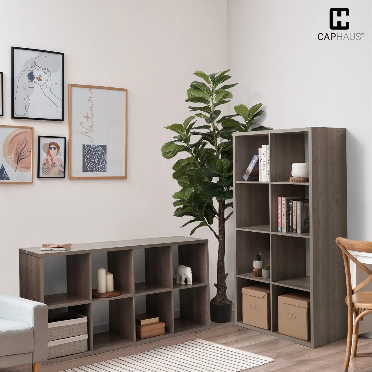 CAPHAUS Sturdy Room 13-Inch Cube Storage Organizer Shelf, with Extra Thick Exterior Edge, Open Storage Shelf Divider, Bookcase, 6/8/9 Cube, Colors Available in Rustic Grey Oak and White