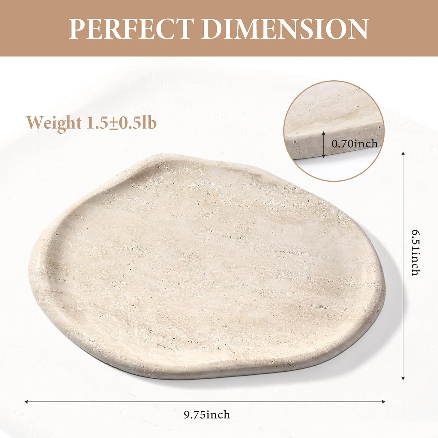 Koville Luxurious Natural Marble Vanity Tray, Cloud Shape Serving Stone Key Tray for Home Decor, 10" x 7" Marble Storage Trays for Bathroom, Stone Plate Holder for Perfume, Candle and Jewelry
