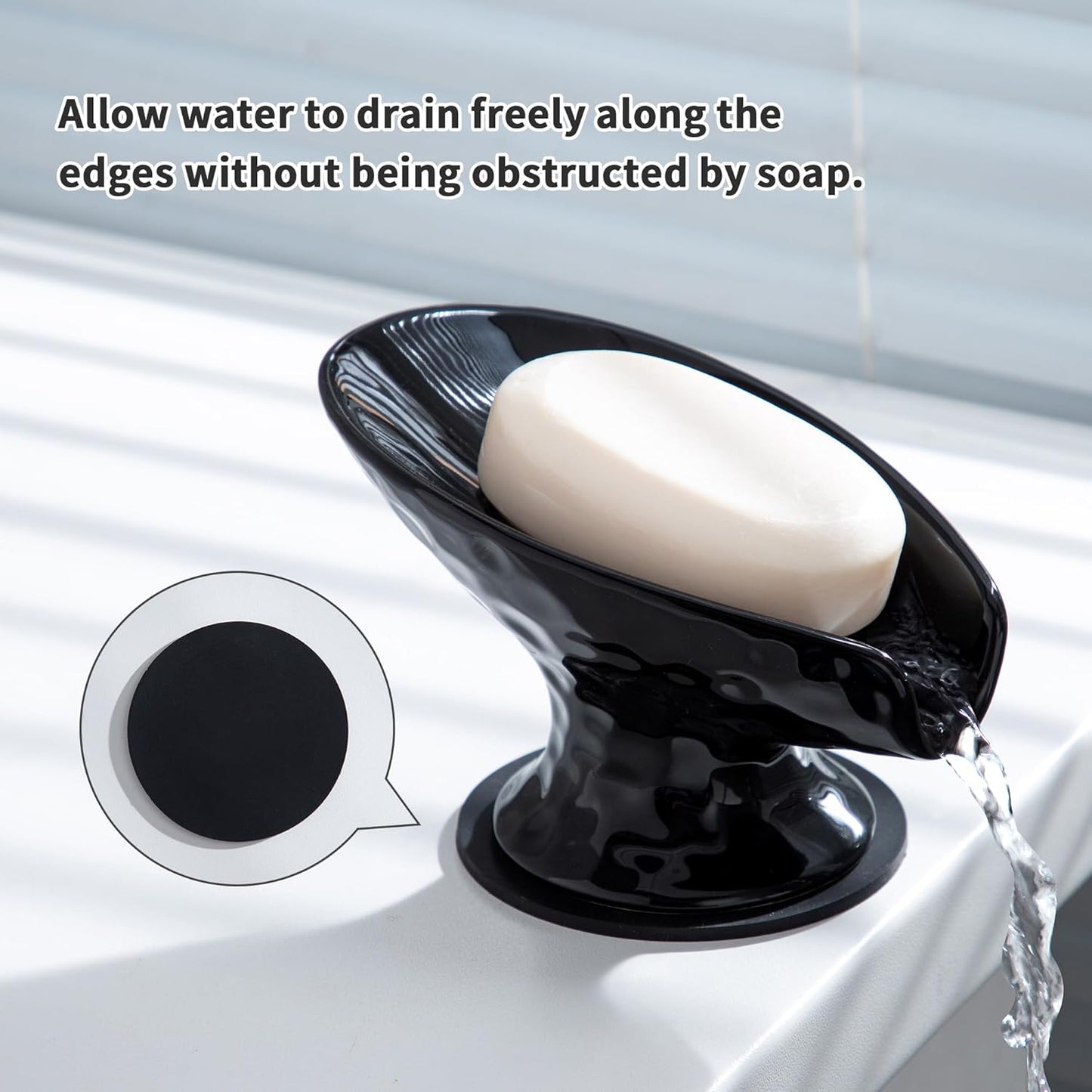 Self Draining Soap Dish, Bar Soap Holder for Shower,Black Ceramic Soap Dishes for Bathroom Kitchen Shower Keeps Soap Dry, Easy to Clean(Gloss Black)
