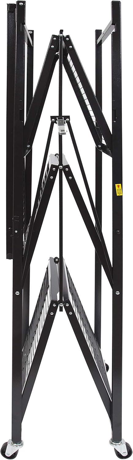 Origami 4 Pack 4 Tier Foldable Metal Garage Storage Shelf Rack, Wheels & Powder Coated Steel, Black