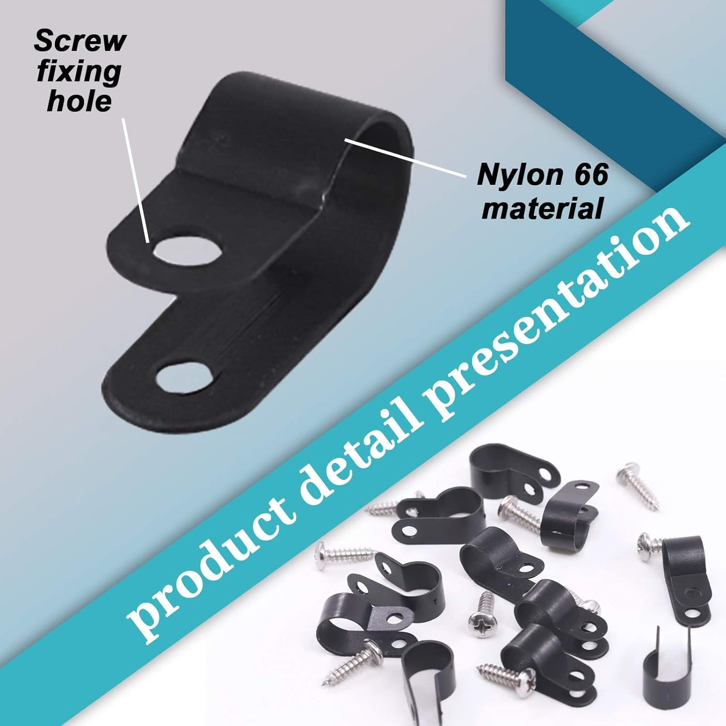 Glarks 60Pcs 3/8 Inch Black Nylon Screw Mounting R-Type Cable Clip Wire Clamp with 60Pcs Screws for Wire, Cable, Conduit and Cable Conduit Kit (Black)