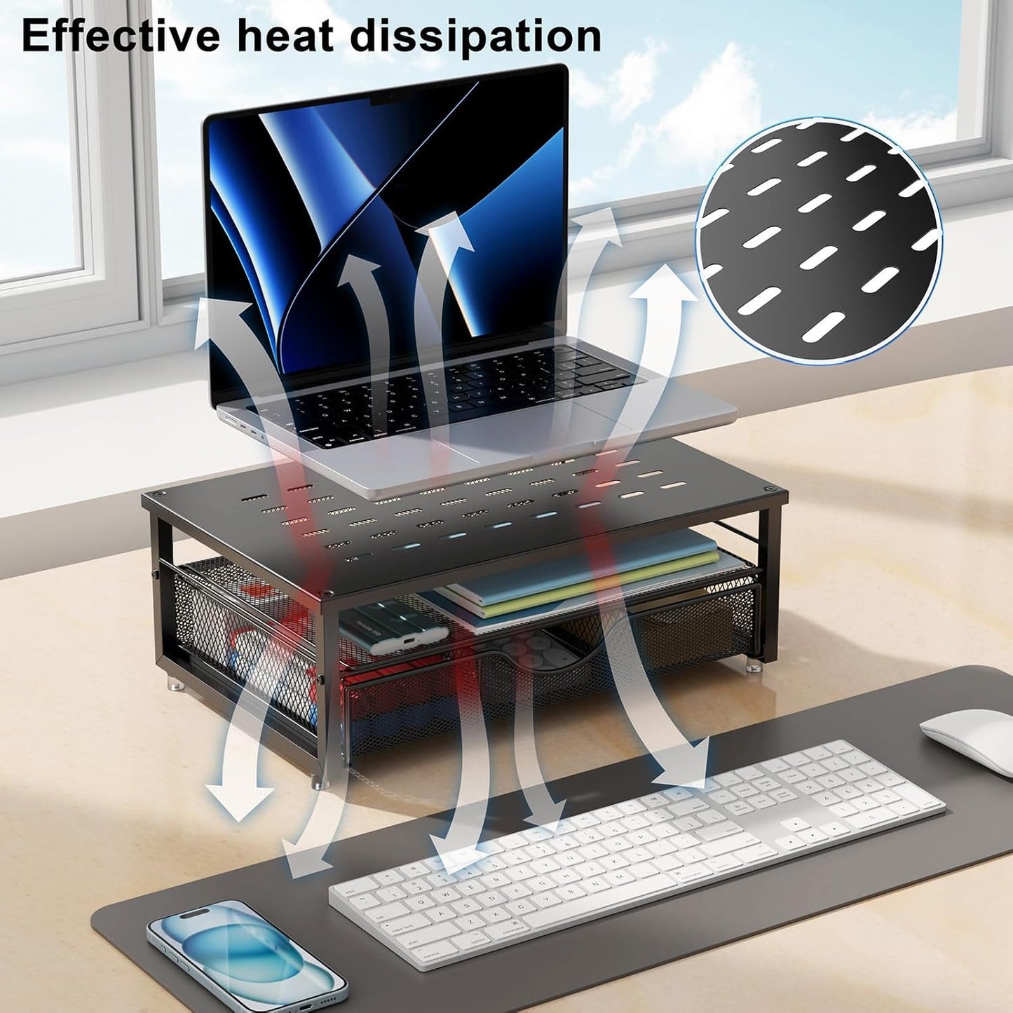 gianotter Computer Monitor Stand Riser, Desk Organizers and Accessories with Drawer, Office Desk Accessories & Workspace Desktop Organizers Storage for Printer Stand (Black)