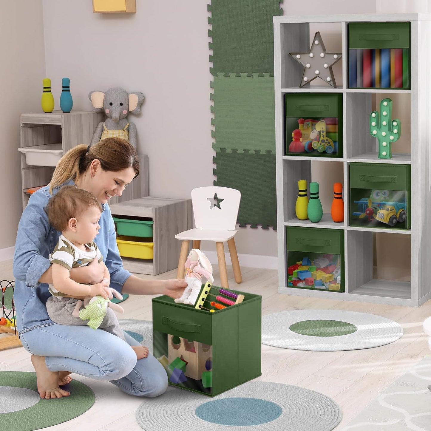 Sorbus 13 Inch Storage Bins with Clear Window - 6 Foldable Baskets for Organizing Clothes, Toys, Books - Sturdy Collapsible Fabric Storage Cubes with Handle - Storage Baskets for Shelves, Closets