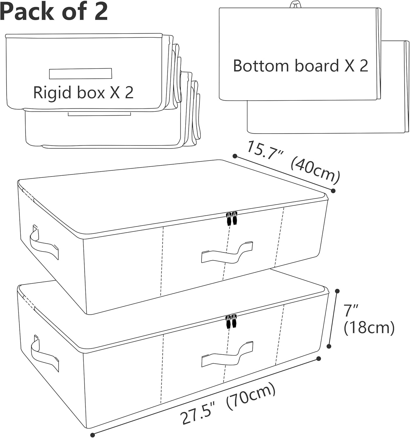 iwill CREATE PRO Pack of 2, Folding Zip Lidded Under Bed Storage Bins, Good for Shoes, Duvets, Clothes Organiser, Light Gray