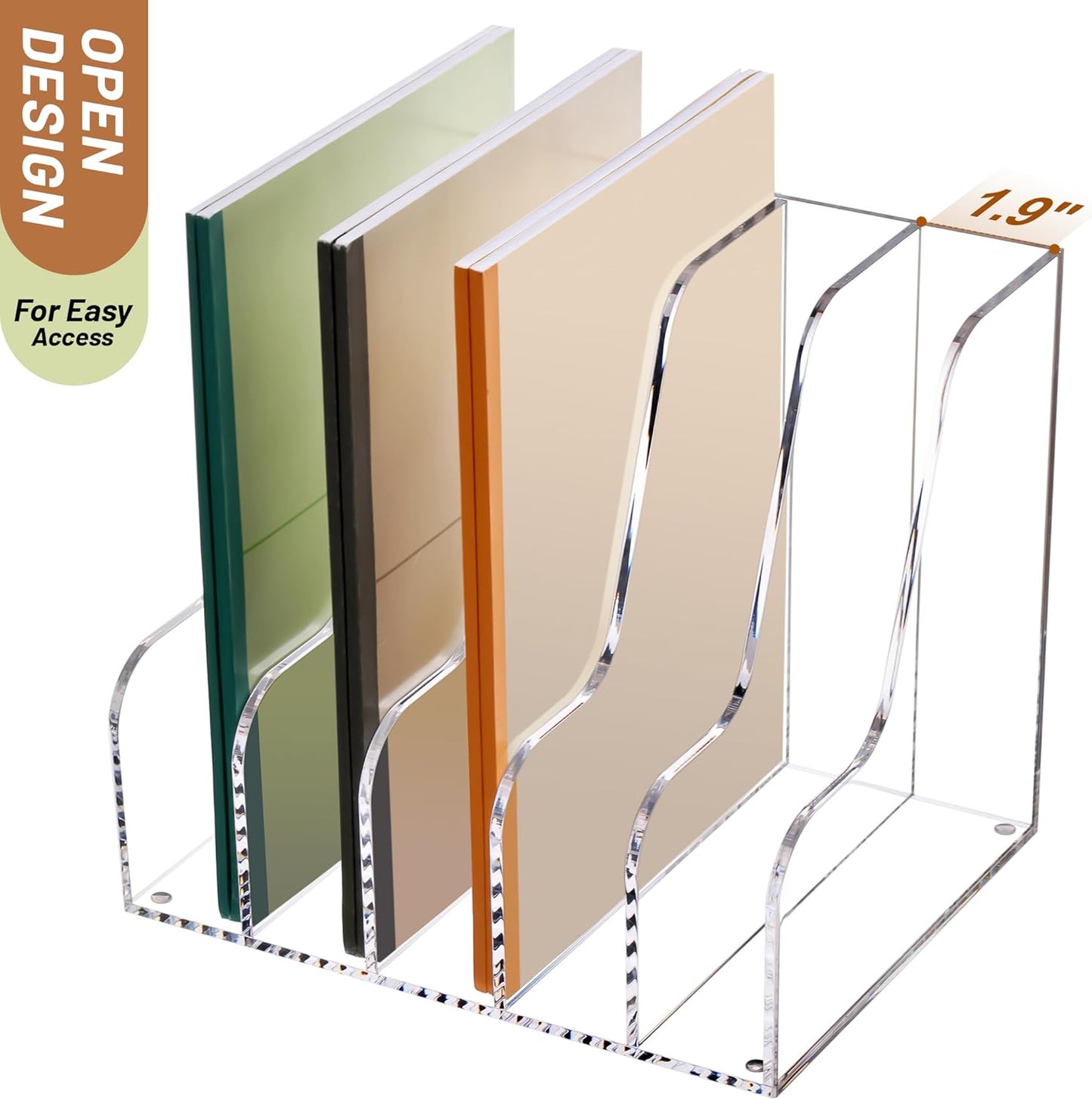 SANRUI Acrylic File Organizer, Compact Desk Organizer for Folders, Binders, Notebooks, Envelopes, Clear Magazine File Holder, 5 Section Bookshelf for School Home Office Organization, A4