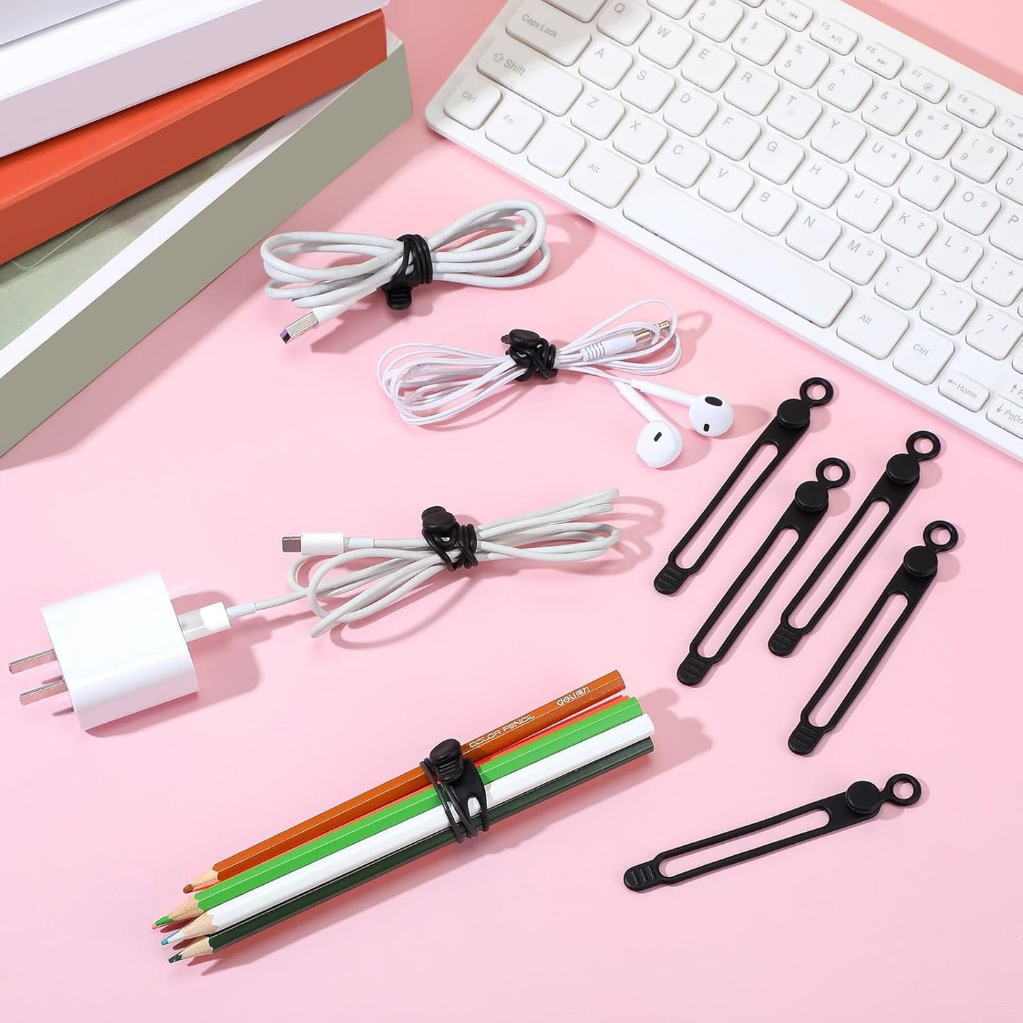 Nuanchu 40 Pcs Silicone Cable Ties Reusable Holder Adjustable Straps Multipurpose Charging Cable Organizer for Fastening Charging Cords Wires(4.17 Inch,Black)