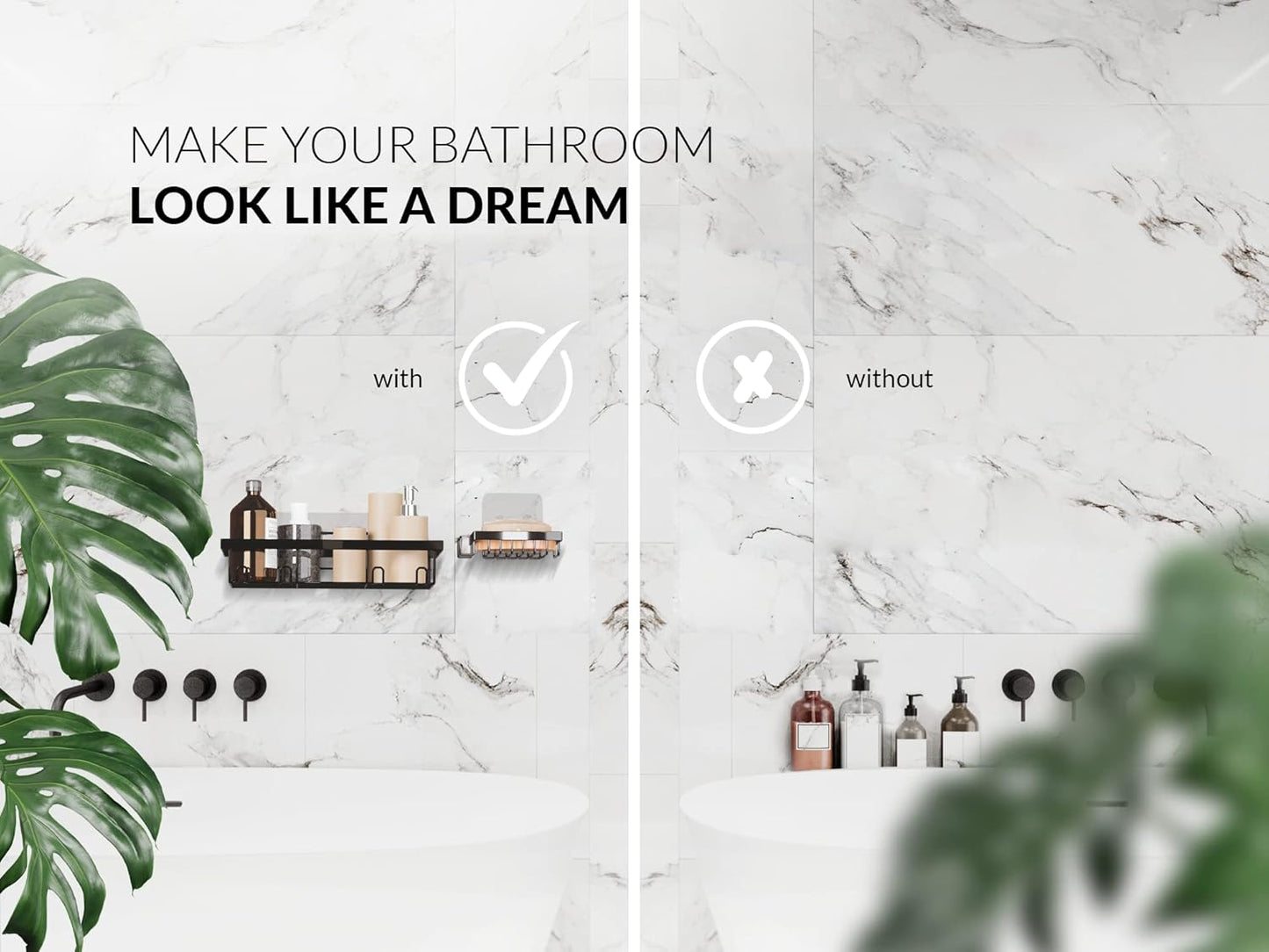 Shower Shelf - Premium Shower Caddy for Shower Organization - Adhesive Shower Rack - Stainless Steel Restroom Organizer - Pack of Two