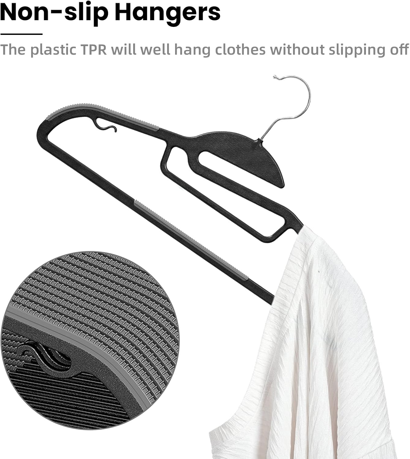 Heavy Duty Plastic Hangers 50 Pack with Non-Slip Design,0.2 Inches Thick,360°Swivel Hook Space Saving Organizer for Bedroom Closet,Shirts,Pants,Strong Enough for Coat(Black- S Shaped)