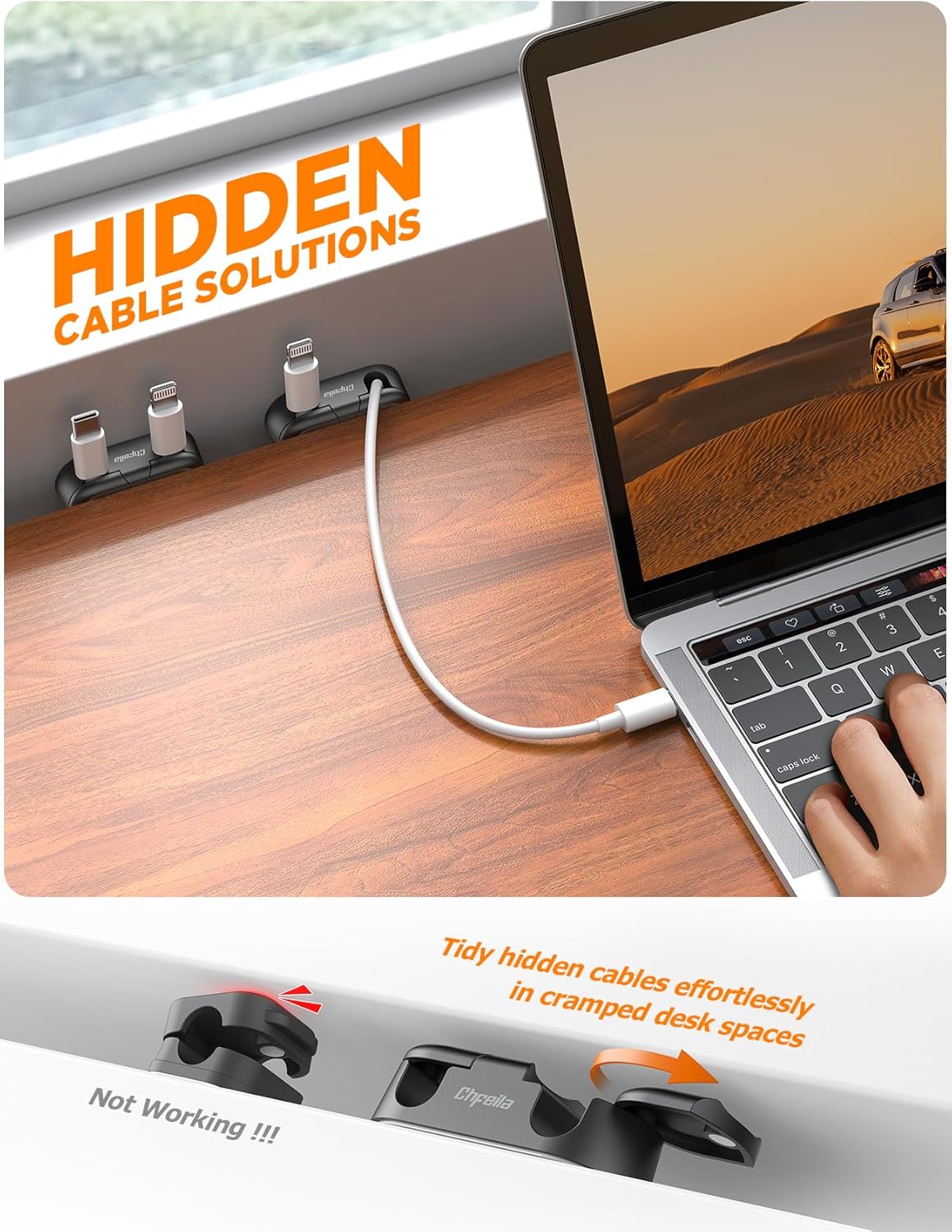 Magnetic Cable Clips - Chfeila 4Pack [Dual Slot] [360°Rotating & Twist-Lock] Cord Management, Adhesive Phone Charging Keeper, Wire Organizer Holder for Nightstand, Home Office Desk Accessories Decor