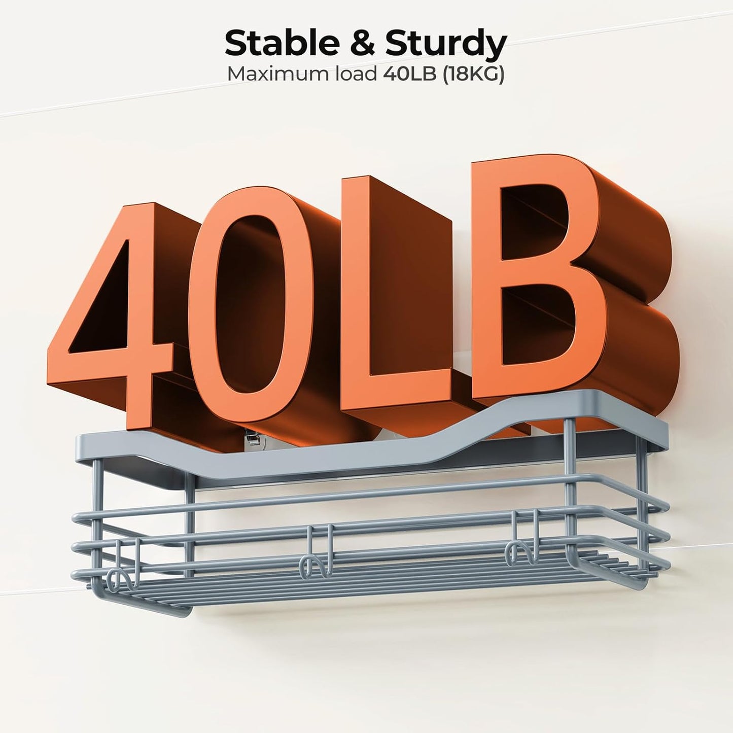 Orimade Shower Caddy Basket Shelf Storage Rack, No Drilling Wall Mounted Adhesive Rust Proof Stainless Steel Shower Organizer with 5 Hooks for Bathroom, Light Blue Grey 2 Pack