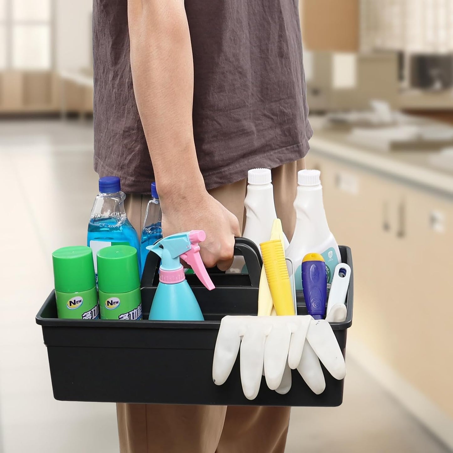Anbers Plastic Cleaning Caddy with Compartments, Easy Carry Cleaning Supplies Organizer Caddy, 6 Pack
