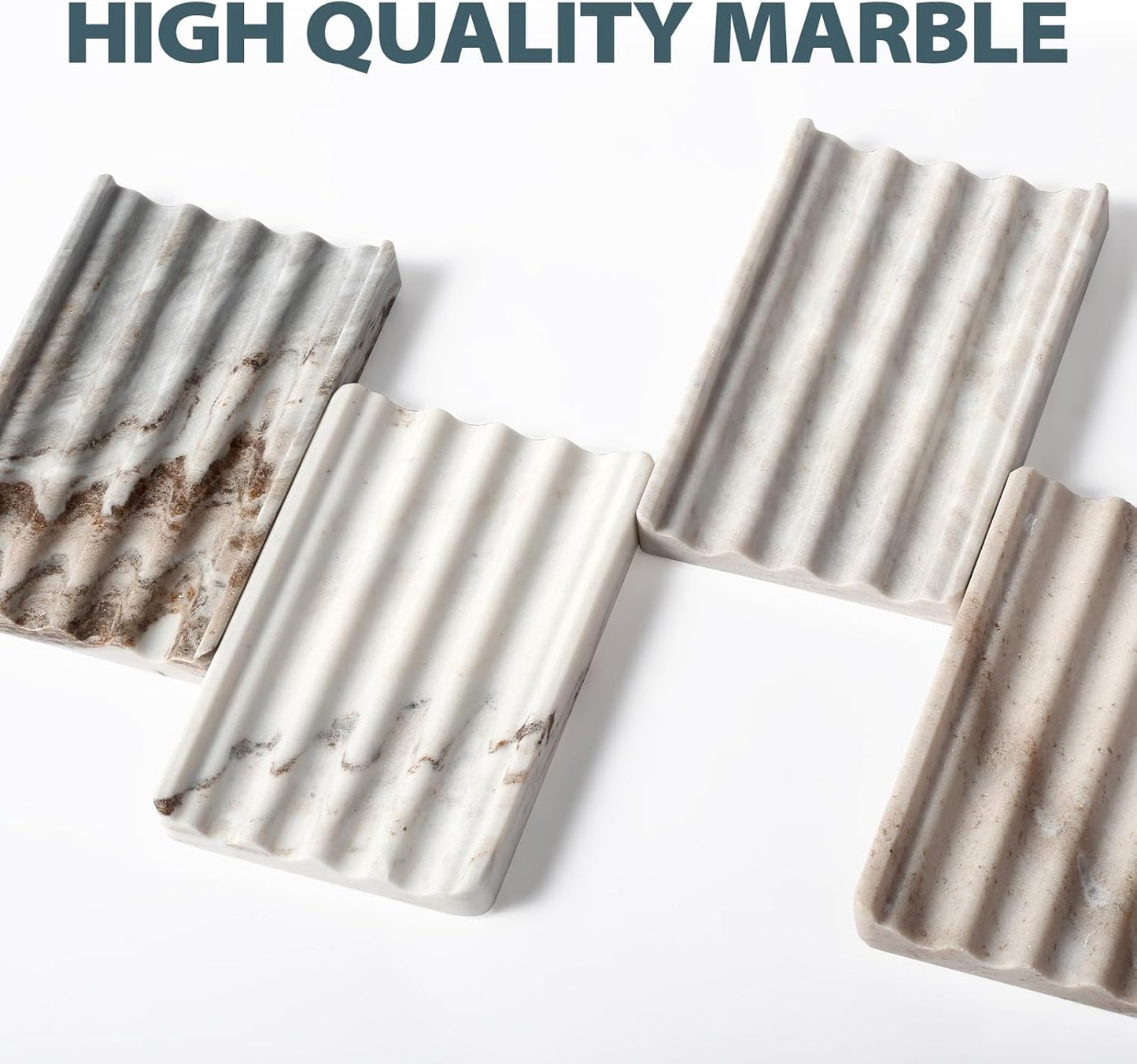 2 Pcs Soap Dish for Bathroom, Marble Bar Soap Holder for Kitchen Countertop, Soap Tray with Wavy Design, Soap Saver for Bath Tub, Sponges, Italian Natural Stone(Palissandro Classico)