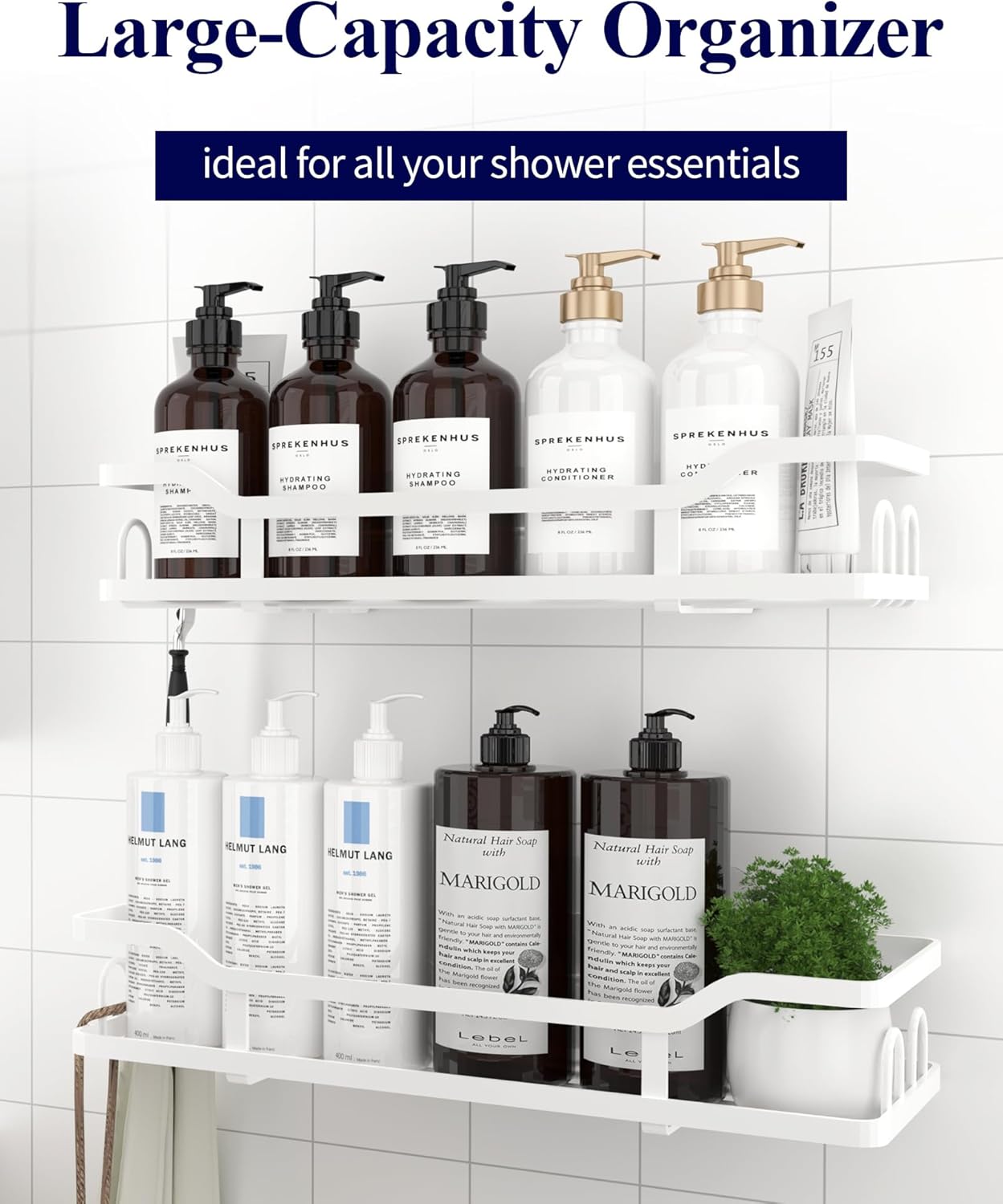 Kitsure Shower Caddy Extra Large - Adhesive Shower Organizer, Stainless Steel Shelf for Inside Shower, No Drill Bathroom Organizers and Storage, Home Decor Accessories, 2 Pack,White