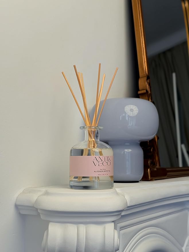 All-Season White Tea Diffuser – Home Fragrance with 8 Rattan Sticks – Long Lasting, Fresh White Tea & Citrus Scent – Non-Toxic, Premium Reed Diffuser for Home or Office – 90 Days