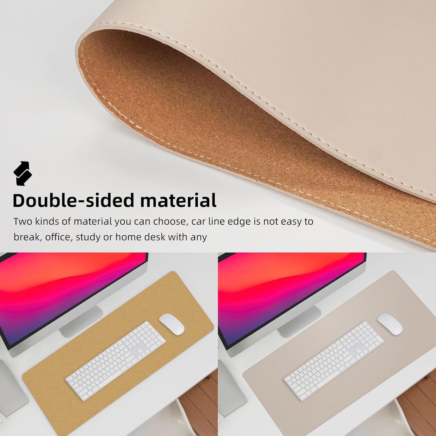 AFIING Leather Desk pad Protector, Large Non-Slip Office Desk Mat with Natural Cork & PU Leather, Waterproof Writing Mouse Pad for Office and Home (55in*17in,Beige)