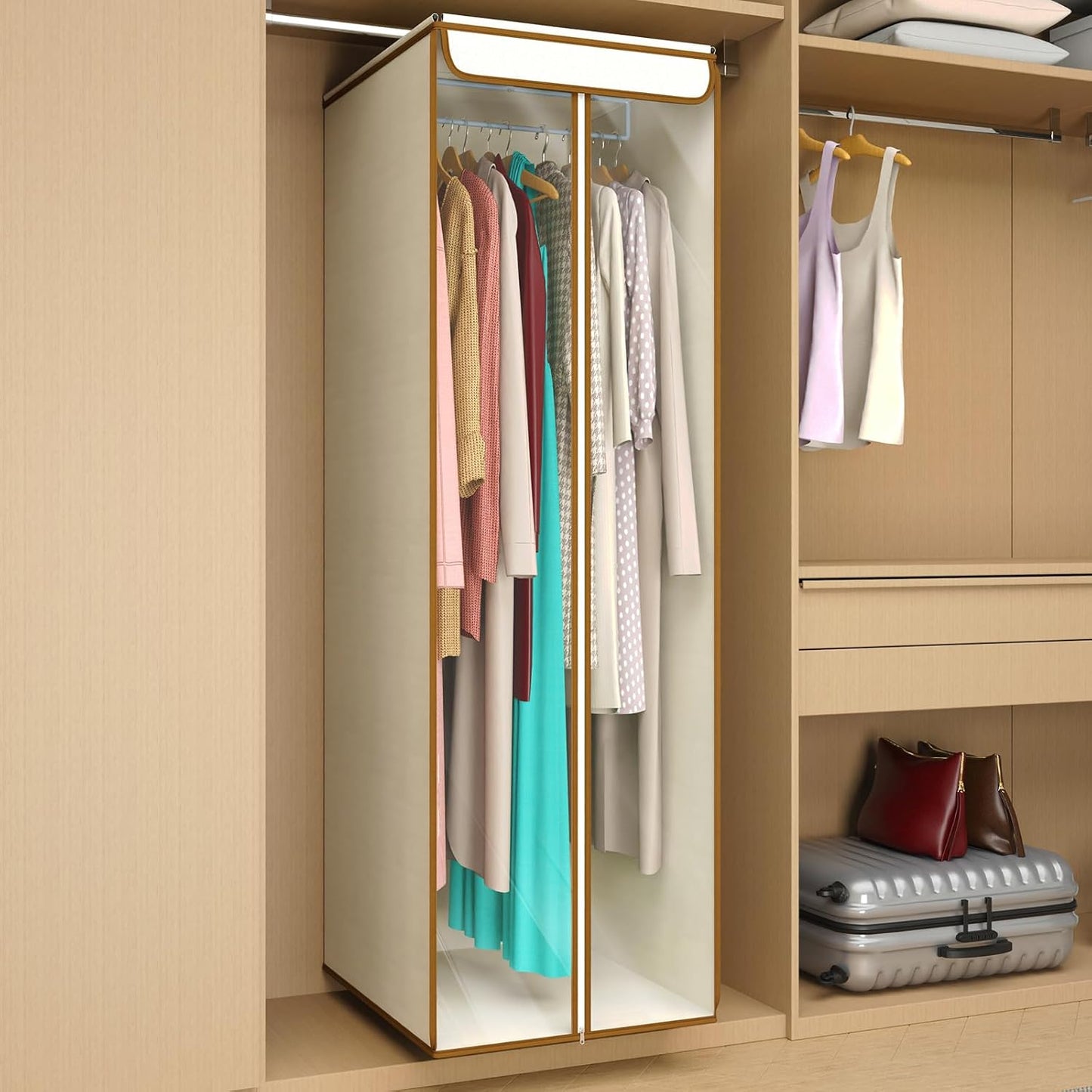 Univivi Garment Bags for Hanging Clothes, Large Clothes Storage Bags Closet Organizer with Clear Window, Premium Hanging Garment Storage Bag for Suits, Coats, Dresses, 54", 2 Pack (Beige)