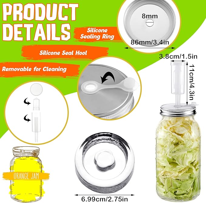 Tessco for you 4 Set Fermentation Kit, Wide Mouth Fermentation Lids with Weights for Mason Jars Sauerkraut Probiotic Food (No Jars)